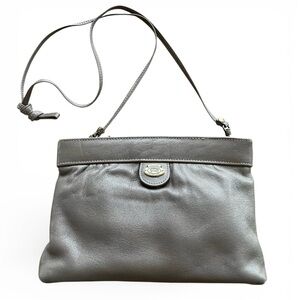 Vintage Etienne Aigner Gray Leather Shoulder Bag Purse with Brass Hardware